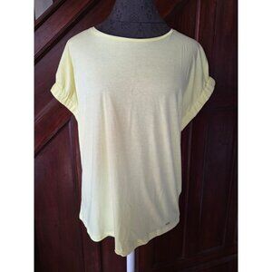 DKNY Womens Yellow Short Sleeve Top W/ Ruched Sleeves Size M New With Tags
